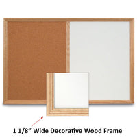 48x84 MAGNETIC WHITEBOARD / CORK COMBINATION HAS 1 1/8" WIDE DECORATIVE WOOD FRAME