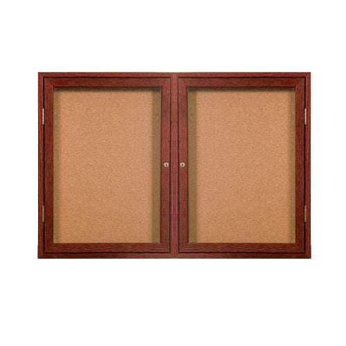 WOOD ENCLOSED 96x36 BULLETIN BOARD WITH 2 DOORS (SHOWN IN CHERRY)