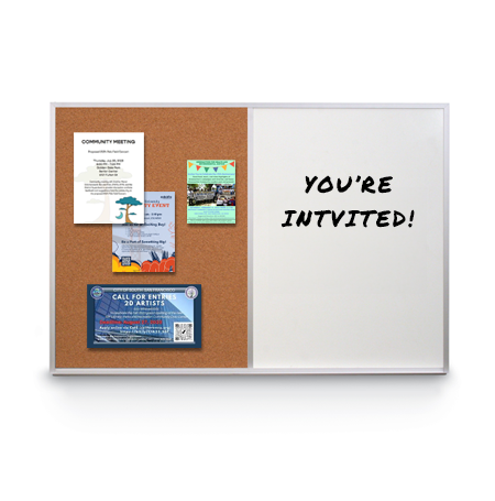 Value Line Magnetic Combo Board 96x12 Metal Framed Cork Bulletin Marker Board (Open Face with Silver Trim)