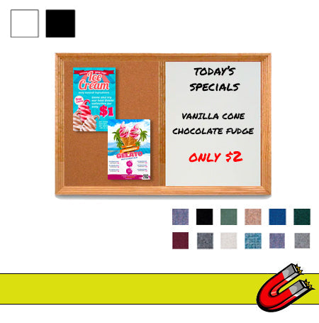 Decorative 84" x 12" Combo Bulletin Board & Magnetic Dry Erase White - Black Marker Board
