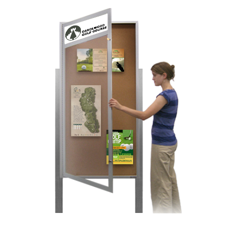 24 x 72 Extra Large Outdoor Enclosed Bulletin Board Display Case and Posts with Your Header Message and X-Large Single Door