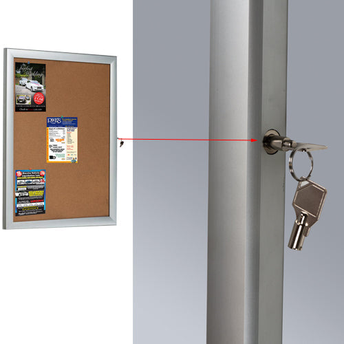 Lockable Bulletin Boards has (1) Side Lock and Key to keep the enclosed bulletin board secure from poster damage, theft, dust, and other indoor minor conditions.