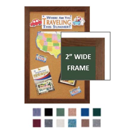 WIDE WOOD 14x14 Framed Cork Bulletin Board (Open Face with 2" Wide Wood Frame)