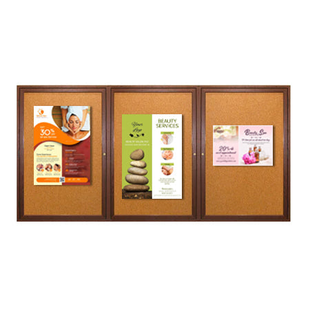 96 x 24  WOOD Indoor Enclosed Bulletin Cork Boards (3 DOORS)