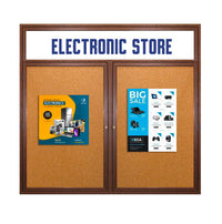 48 x 48 WOOD Indoor Enclosed Bulletin Cork Boards with Message Header (2 DOORS)