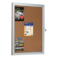 30 x 40 Notice Enclosed Cork Board Side Locking | Showboard Holds Nine 8.5x11 Postings | Satin Silver Frame