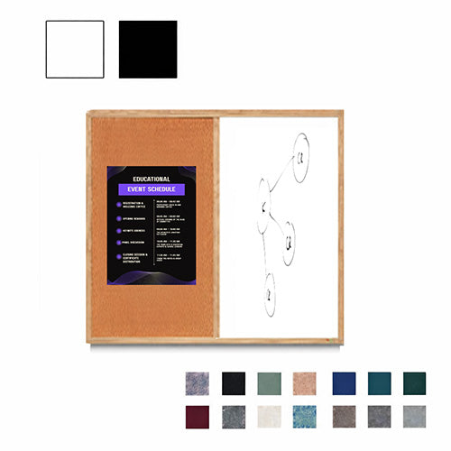 Value Line Combo Board 18x18 Wood Framed Cork Bulletin Marker Board (Open Face with Wood Trim)