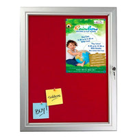 Enclosed Weatherproof Front Locking RED Felt Cork Board 19x25 Holds up to (4) 8.5x11 Notices in a Silver Finish