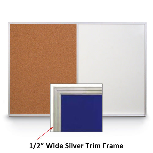 24x12 MAGNETIC WHITEBOARD / CORK COMBINATION HAS 1/2" WIDE SILVER TRIM FRAME