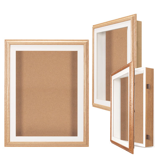 24x24 SwingFrame Designer Oak Wood Framed Cork Board Display Case 2" Deep