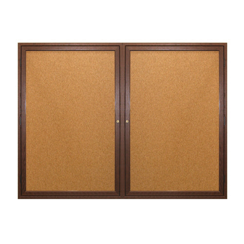 WOOD ENCLOSED 48x60 BULLETIN BOARD WITH 2 DOORS (SHOWN IN WALNUT)