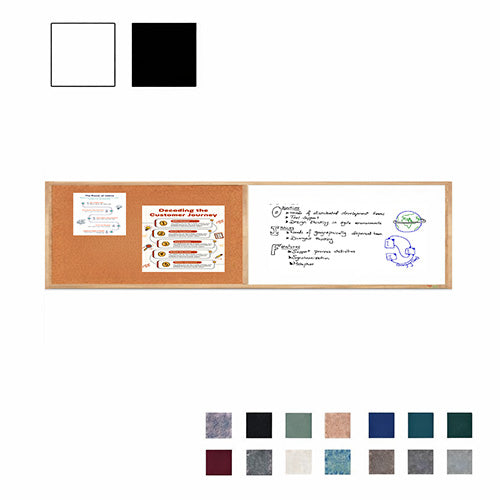 Value Line Combo Board 48x12 Wood Framed Cork Bulletin Marker Board (Open Face with Wood Trim)