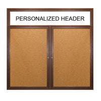 2 DOOR WOOD CORK BOARD 60 x 30 WITH HEADER & LIGHTS (SHOWN IN WALNUT)