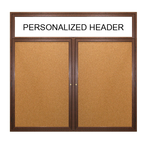 2 DOOR WOOD CORK BOARD 60 x 30 WITH HEADER & LIGHTS (SHOWN IN WALNUT)