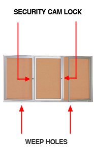 72 x 24 INDOOR Enclosed Bulletin Cork Boards 3 DOOR