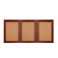 WOOD ENCLOSED 72x36 BULLETIN BOARD WITH 3 DOORS (SHOWN IN CHERRY)