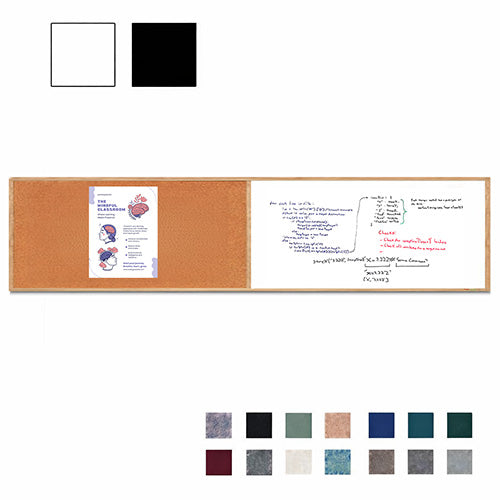 Value Line Combo Board 72x12 Wood Framed Cork Bulletin Marker Board (Open Face with Wood Trim)