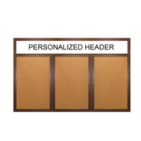3 DOOR WOOD CORK BOARD 84 x 30 WITH HEADER & LIGHTS (SHOWN IN WALNUT)