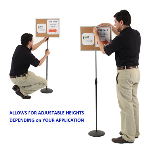 20 x 15 CORK BOARD PEDESTAL STAND SHOWS MESSAGES AT VARYING HEIGHTS