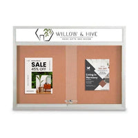 Indoor Bulletin Cork Boards 60" x 36" with Personalized Message Header (2 Sliding Glass Doors)