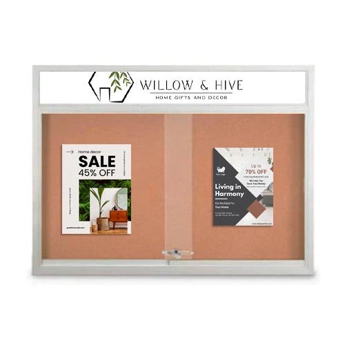 Indoor Bulletin Cork Boards 60" x 36" with Personalized Message Header (2 Sliding Glass Doors)