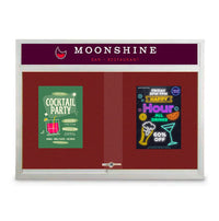 Indoor 50 x 40 Bulletin Cork Boards with Personalized Header & Lights (2 Sliding Glass Doors)