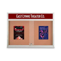 Indoor 60 x 36 Bulletin Cork Boards with Personalized Header & Lights (2 Sliding Glass Doors)