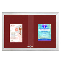 Indoor Enclosed Bulletin Cork Boards 48 x 36 with Two Sliding Glass Doors + Sleek Radius Edge Cabinet Corners