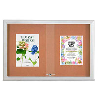 Indoor Enclosed Bulletin Cork Boards 84 x 24 with Sliding Glass Doors (with RADIUS EDGE)