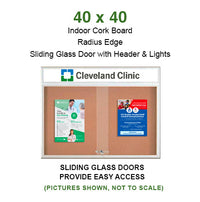Indoor Bulletin Cork Boards 40x40 with Personalized Header (RADIUS EDGE) (Sliding Glass Doors)