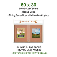 Indoor Bulletin Cork Boards 60x30 with Personalized Header (RADIUS EDGE) (Sliding Glass Doors)