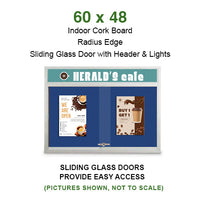 Indoor Bulletin Cork Boards 60x48 with Personalized Header (RADIUS EDGE) (Sliding Glass Doors)
