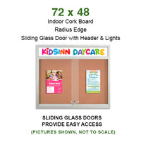 Indoor Bulletin Cork Boards 72x48 with Personalized Header (RADIUS EDGE) (Sliding Glass Doors)