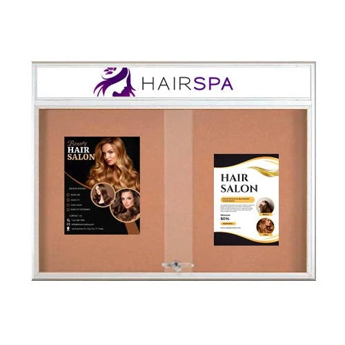 Indoor Sliding Glass Doors Bulletin Boards + Personalized Message Header + RADIUS EDGE Cabinet Corners