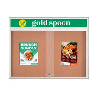 40 x 40 Indoor Bulletin Cork Boards with Personalized Header & Lights (RADIUS EDGE) (2 Sliding Glass Doors)