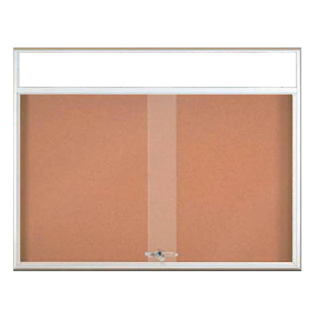 84 x 24 Indoor Bulletin Cork Boards with Personalized Header & Lights (RADIUS EDGE) (3 Sliding Glass Doors)