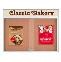 72 x 48 Indoor Bulletin Cork Boards with Personalized Header & Lights (RADIUS EDGE) (2 Sliding Glass Doors)