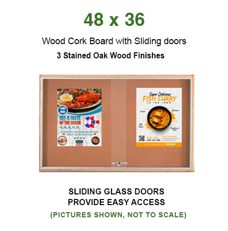 Sliding Glass Doors Indoor 48x36 Enclosed Bulletin Boards (Wood Framed)