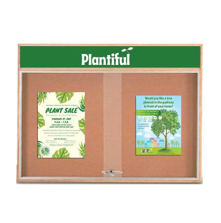 60 x 30 Indoor Enclosed Wood Bulletin Boards with Sliding Glass Doors and Message Header