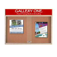 50x40 Indoor Enclosed Wood Enclosed Bulletin Boards with Sliding Glass Doors Header + Lights