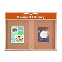 Indoor Enclosed Wood Bulletin Boards with Sliding Glass Doors and Header