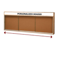 96 x 30 Indoor Enclosed Wood Bulletin Boards with Sliding Glass Doors and Message Header