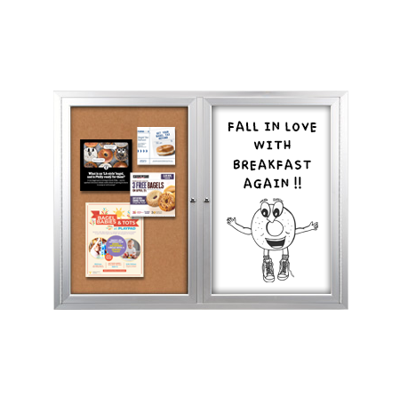 Enclosed 2-Door INDOOR Combo Board 72x48 | Cork Bulletin Board & Dry Erase Marker Board