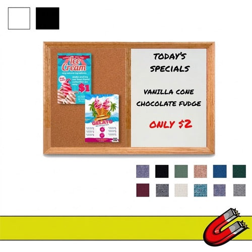 Decorative 36" x 36" Combo Bulletin Board & Magnetic Dry Erase White - Black Marker Board