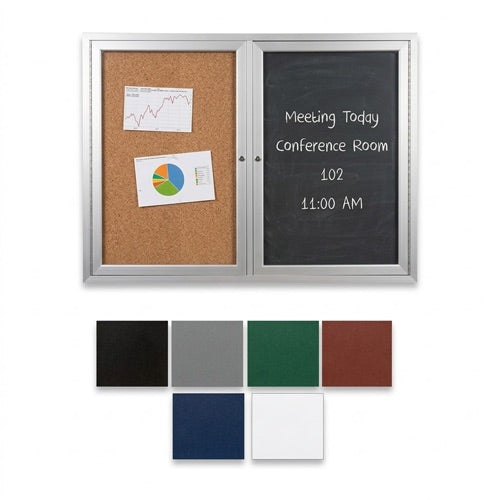 Enclosed 2-Door Outdoor Combo Board 40x40 | Cork Bulletin Board & Vinyl Letter Board