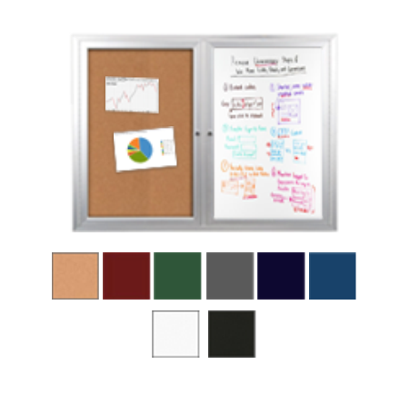 Enclosed 2-Door Outdoor Combo Board 84x36 | Cork Bulletin Board & Dry Erase Marker Board