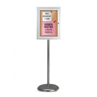 Indoor Enclosed Bulletin Board Floor Stand 18 x 24 | Pedestal Stand with Locking Display Case in Silver Finish