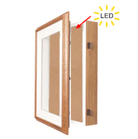 Oak Wood Frame Shadowbox 3" Deep SwingFrames + Cork Board + Interior Lighting