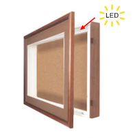 16x20 SwingFrame Designer Wood Framed Lighted Cork Board Display Case 2 Inch Deep