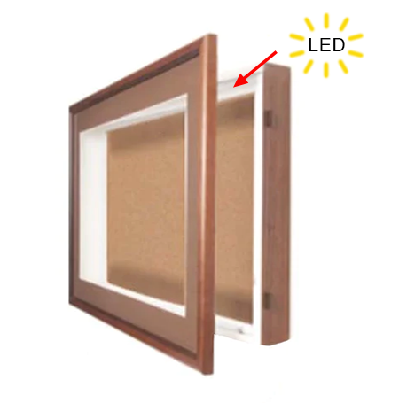 30x30 SwingFrame Designer Wood Framed Lighted Cork Board Display Case 1 Inch Deep